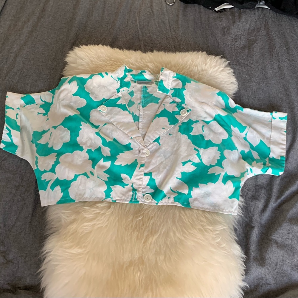 Urban Renewal Turquoise/White Vintage Crop Jacket